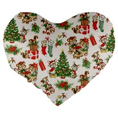 Christmas Texture, Pattern, Red, Tree, Craciun, Green, Christmas Large 19  Premium Heart Shape Cushions from ArtsNow.com Back