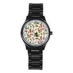 Christmas Texture, Pattern, Red, Tree, Craciun, Green, Christmas Stainless Steel Round Watch