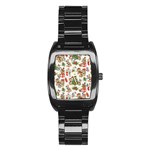 Christmas Texture, Pattern, Red, Tree, Craciun, Green, Christmas Stainless Steel Barrel Watch