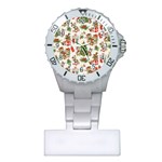 Christmas Texture, Pattern, Red, Tree, Craciun, Green, Christmas Plastic Nurses Watch