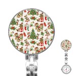 Christmas Texture, Pattern, Red, Tree, Craciun, Green, Christmas Stainless Steel Nurses Watch