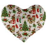 Christmas Texture, Pattern, Red, Tree, Craciun, Green, Christmas Large 19  Premium Flano Heart Shape Cushions