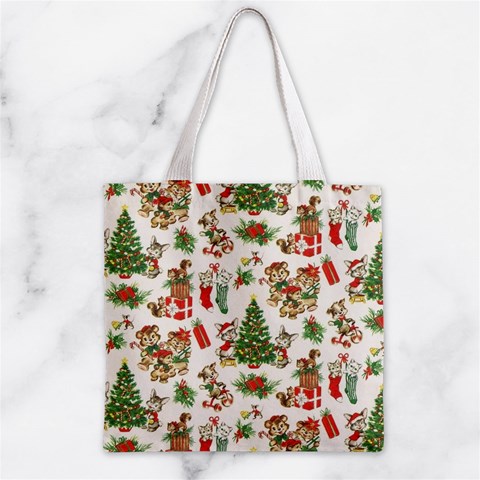 Christmas Texture, Pattern, Red, Tree, Craciun, Green, Christmas Zipper Grocery Tote Bag from ArtsNow.com Back