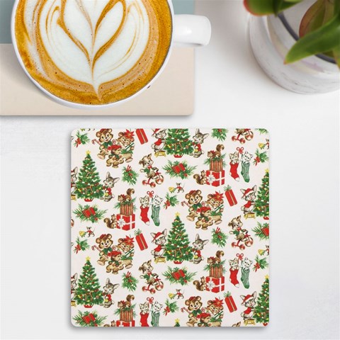 Christmas Texture, Pattern, Red, Tree, Craciun, Green, Christmas UV Print Square Tile Coaster  from ArtsNow.com Front