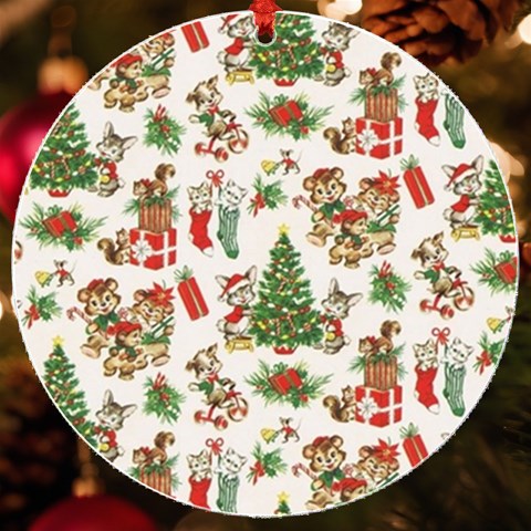 Christmas Texture, Pattern, Red, Tree, Craciun, Green, Christmas UV Print Acrylic Ornament Round from ArtsNow.com Front