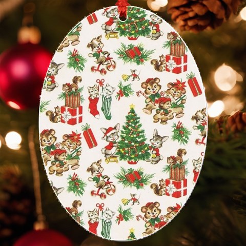 Christmas Texture, Pattern, Red, Tree, Craciun, Green, Christmas UV Print Acrylic Ornament Oval from ArtsNow.com Front