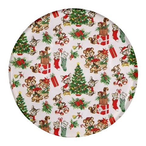 Christmas Texture, Pattern, Red, Tree, Craciun, Green, Christmas Round Glass Fridge Magnet (4 pack) from ArtsNow.com Front