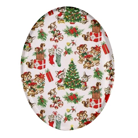 Christmas Texture, Pattern, Red, Tree, Craciun, Green, Christmas Oval Glass Fridge Magnet (4 pack) from ArtsNow.com Front