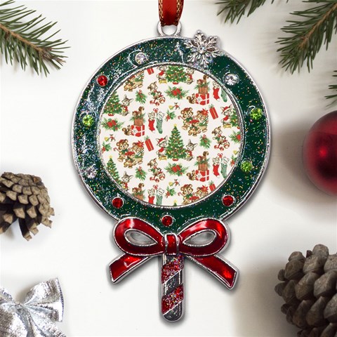 Christmas Texture, Pattern, Red, Tree, Craciun, Green, Christmas Metal X Mas Lollipop with Crystal Ornament from ArtsNow.com Front