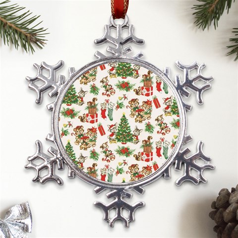 Christmas Texture, Pattern, Red, Tree, Craciun, Green, Christmas Metal Large Snowflake Ornament from ArtsNow.com Front