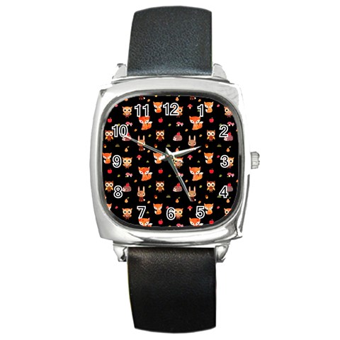 Cool Woodland Animal, Koteto, Scandinavian, Acorn Square Metal Watch from ArtsNow.com Front