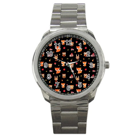 Cool Woodland Animal, Koteto, Scandinavian, Acorn Sport Metal Watch from ArtsNow.com Front