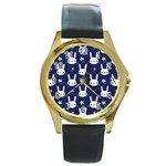 Cute Bunny Pattern, Easter, Koteto Round Gold Metal Watch