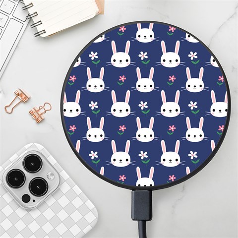 Cute Bunny Pattern, Easter, Koteto Wireless Fast Charger(Black) from ArtsNow.com Front