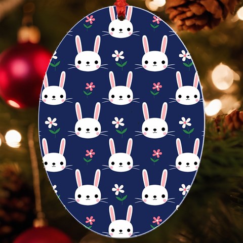 Cute Bunny Pattern, Easter, Koteto UV Print Acrylic Ornament Oval from ArtsNow.com Front