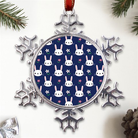 Cute Bunny Pattern, Easter, Koteto Metal Large Snowflake Ornament from ArtsNow.com Front