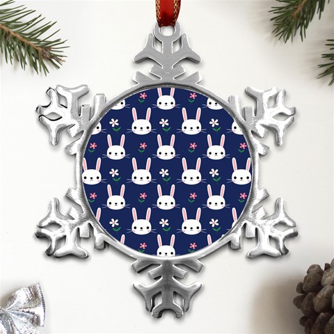 Cute Bunny Pattern, Easter, Koteto Metal Small Snowflake Ornament from ArtsNow.com Front