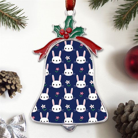 Cute Bunny Pattern, Easter, Koteto Metal Holly Leaf Bell Ornament from ArtsNow.com Front