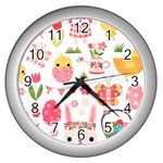 Cute Easter Bunny, Koteto, Animal, Baby Wall Clock (Silver)