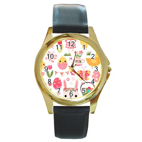 Cute Easter Bunny, Koteto, Animal, Baby Round Gold Metal Watch from ArtsNow.com Front