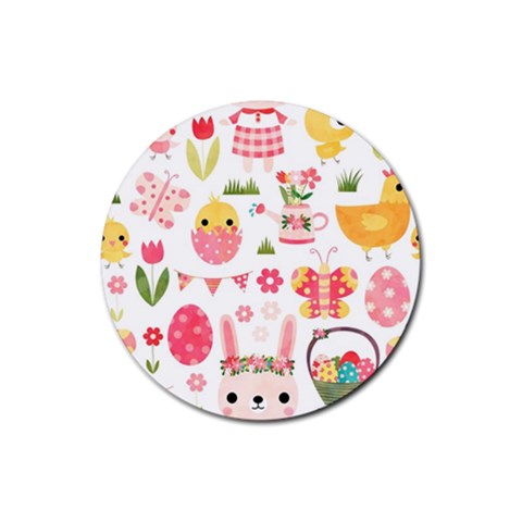 Cute Easter Bunny, Koteto, Animal, Baby Rubber Coaster (Round) from ArtsNow.com Front