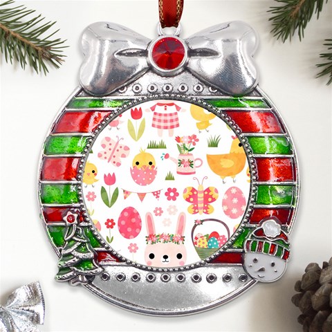 Cute Easter Bunny, Koteto, Animal, Baby Metal X Mas Ribbon With Red Crystal Round Ornament from ArtsNow.com Front