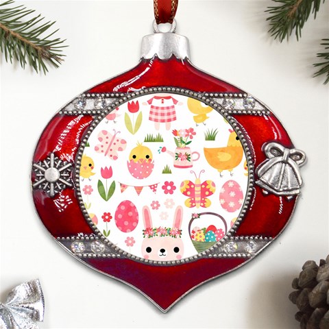 Cute Easter Bunny, Koteto, Animal, Baby Metal Snowflake And Bell Red Ornament from ArtsNow.com Front