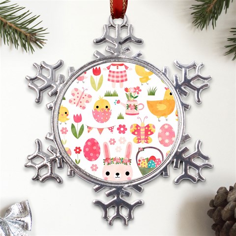 Cute Easter Bunny, Koteto, Animal, Baby Metal Large Snowflake Ornament from ArtsNow.com Front