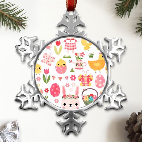 Cute Easter Bunny, Koteto, Animal, Baby Metal Small Snowflake Ornament from ArtsNow.com Front