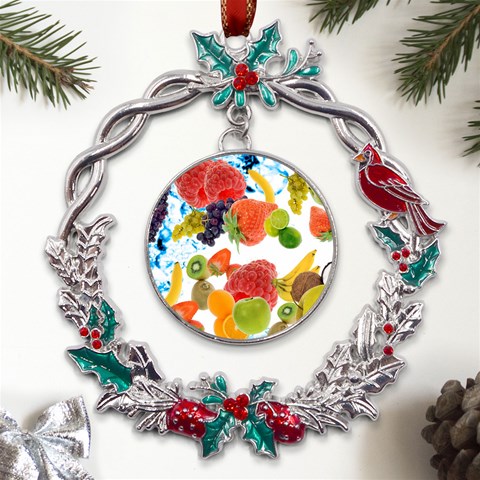 Fruits, Drip, Fruit, Paint, Spring Metal X mas Wreath Holly leaf Ornament from ArtsNow.com Front