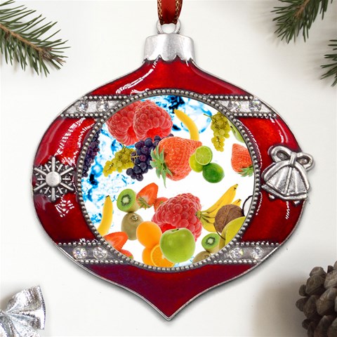 Fruits, Drip, Fruit, Paint, Spring Metal Snowflake And Bell Red Ornament from ArtsNow.com Front