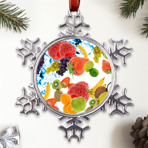 Fruits, Drip, Fruit, Paint, Spring Metal Large Snowflake Ornament from ArtsNow.com Front