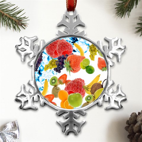 Fruits, Drip, Fruit, Paint, Spring Metal Small Snowflake Ornament from ArtsNow.com Front