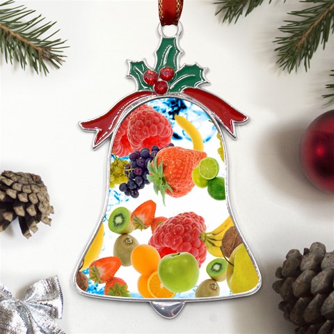 Fruits, Drip, Fruit, Paint, Spring Metal Holly Leaf Bell Ornament from ArtsNow.com Front