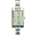 Green Christmas Trees, Cute, Doodle Rectangle Italian Charm Watch