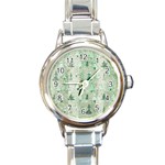 Green Christmas Trees, Cute, Doodle Round Italian Charm Watch