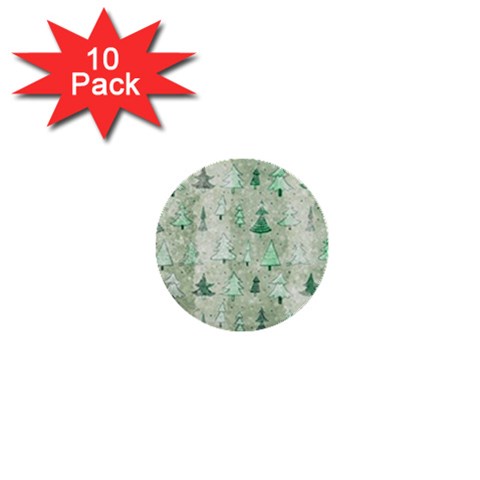 Green Christmas Trees, Cute, Doodle 1  Mini Buttons (10 pack)  from ArtsNow.com Front