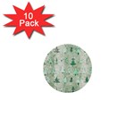 Green Christmas Trees, Cute, Doodle 1  Mini Buttons (10 pack) 