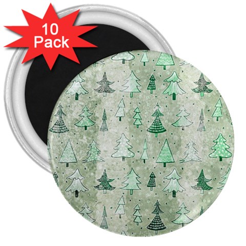 Green Christmas Trees, Cute, Doodle 3  Magnets (10 pack)  from ArtsNow.com Front