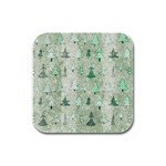 Green Christmas Trees, Cute, Doodle Rubber Square Coaster (4 pack)