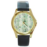 Green Christmas Trees, Cute, Doodle Round Gold Metal Watch