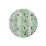 Green Christmas Trees, Cute, Doodle Rubber Coaster (Round)