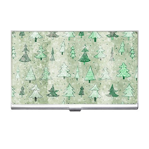 Green Christmas Trees, Cute, Doodle Business Card Holder from ArtsNow.com Front