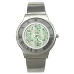 Green Christmas Trees, Cute, Doodle Stainless Steel Watch