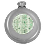 Green Christmas Trees, Cute, Doodle Round Hip Flask (5 oz)