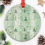 Green Christmas Trees, Cute, Doodle Round Ornament (Two Sides)