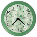 Green Christmas Trees, Cute, Doodle Color Wall Clock