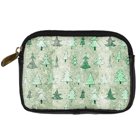 Green Christmas Trees, Cute, Doodle Digital Camera Leather Case from ArtsNow.com Front