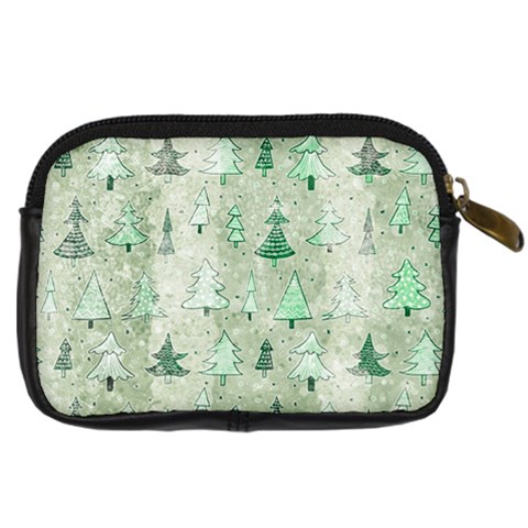 Green Christmas Trees, Cute, Doodle Digital Camera Leather Case from ArtsNow.com Back