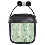 Green Christmas Trees, Cute, Doodle Girls Sling Bag